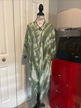 Tie-Dye Open Front Kimono - Green
